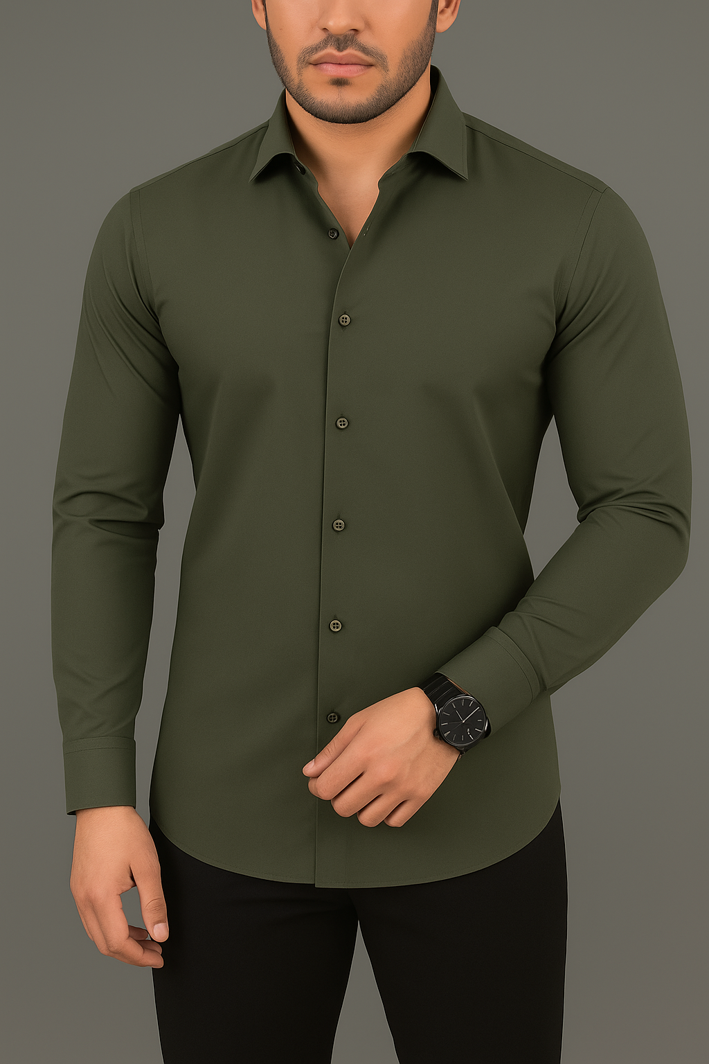 Men's Olive Green Slim Fit Formal Shirt
