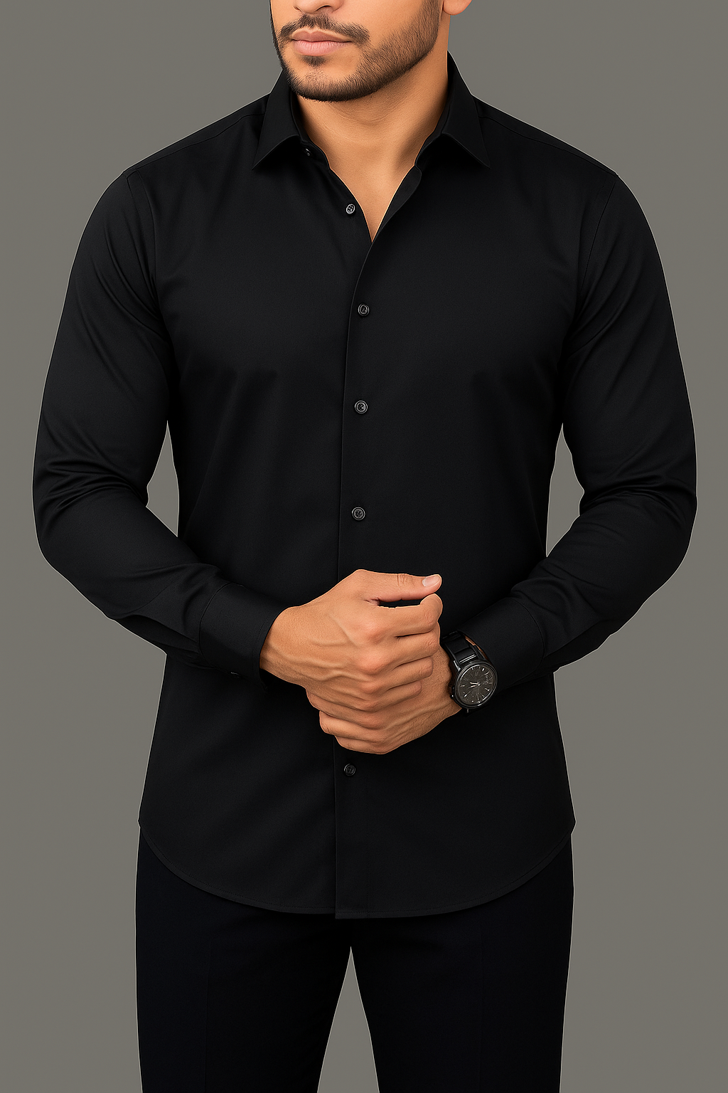 "Men's Black Slim Fit Formal Shirt"
